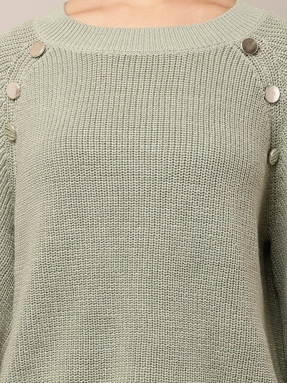 Cotton Crew neck with Full Sleeve Sea Green Sweater