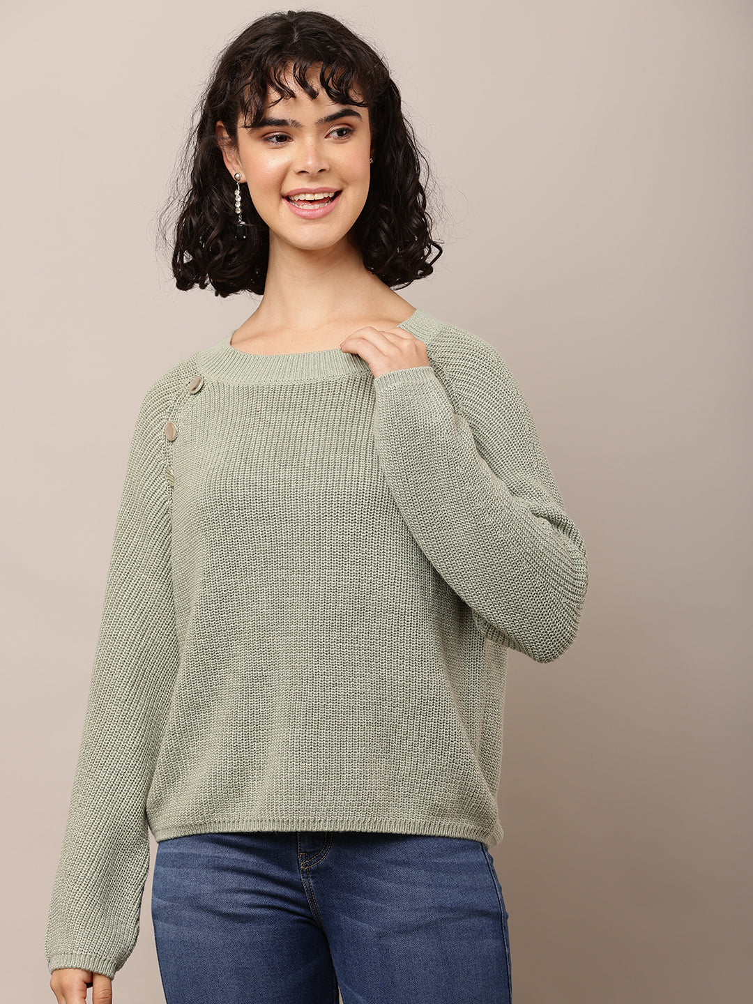 Cotton Crew neck with Full Sleeve Sea Green Sweater