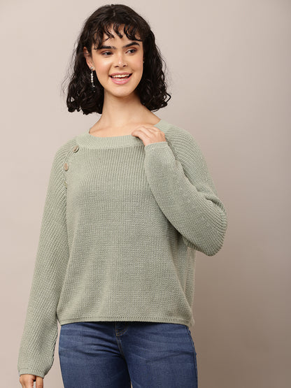 Cotton Crew neck with Full Sleeve Sea Green Sweater