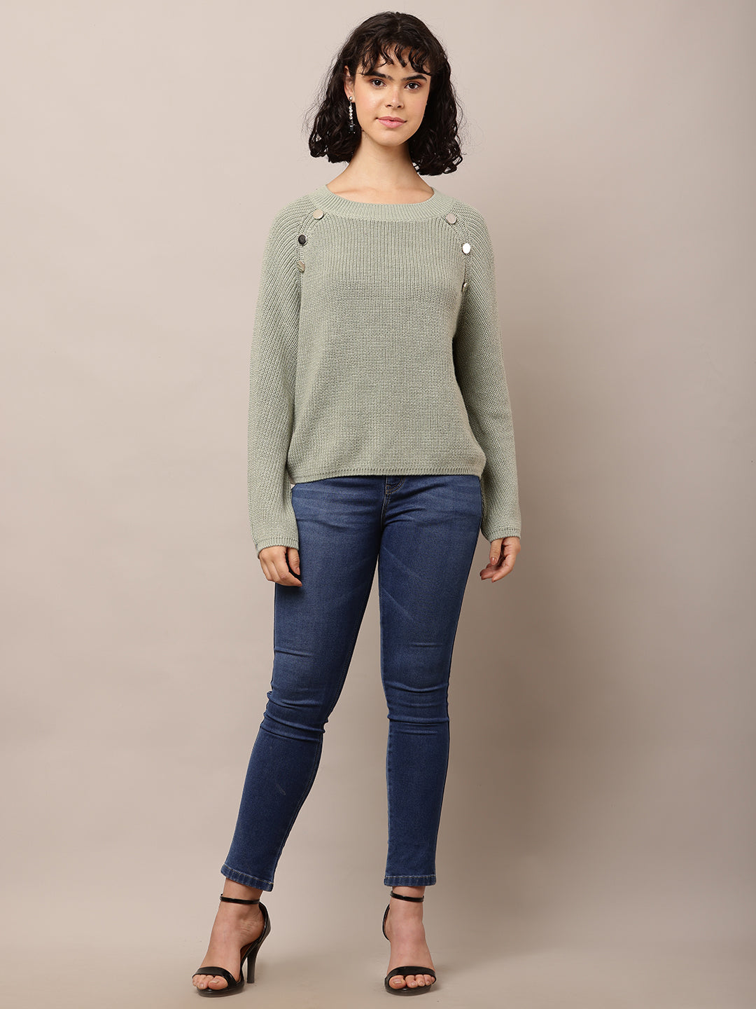 Cotton Crew neck with Full Sleeve Sea Green Sweater