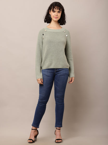 Cotton Crew neck with Full Sleeve Sea Green Sweater