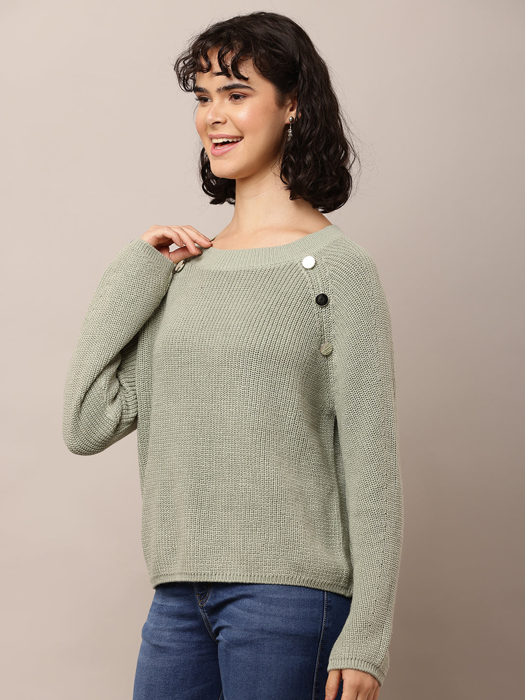 Cotton Crew neck with Full Sleeve Sea Green Sweater