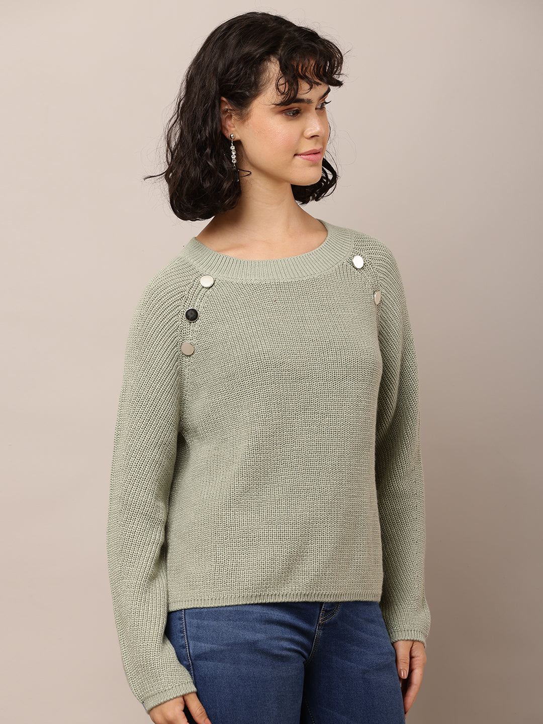 Cotton Crew neck with Full Sleeve Sea Green Sweater