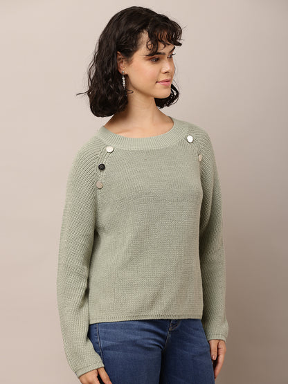 Cotton Crew neck with Full Sleeve Sea Green Sweater