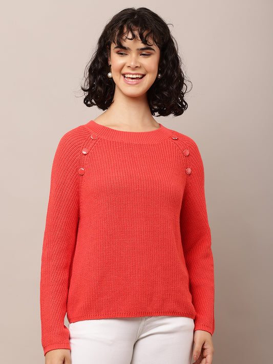 Cotton Crew neck with Full Sleeve Red Sweater