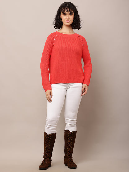 Cotton Crew neck with Full Sleeve Red Sweater