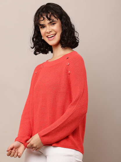 Cotton Crew neck with Full Sleeve Red Sweater