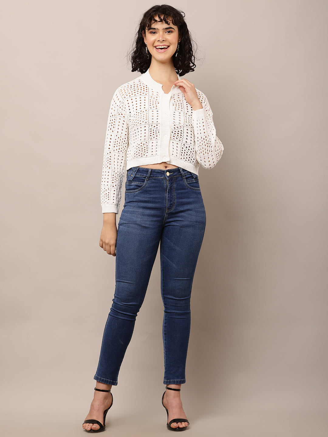 Cotton Full Sleeve with Round Neck white Cardigan