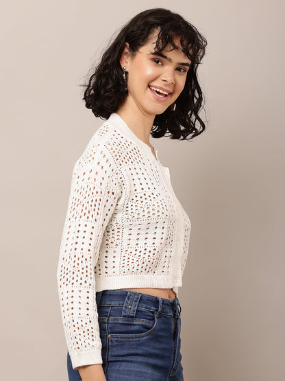 Cotton Full Sleeve with Round Neck white Cardigan