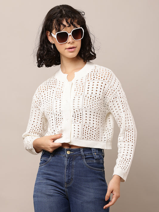 Cotton Full Sleeve with Round Neck white Cardigan