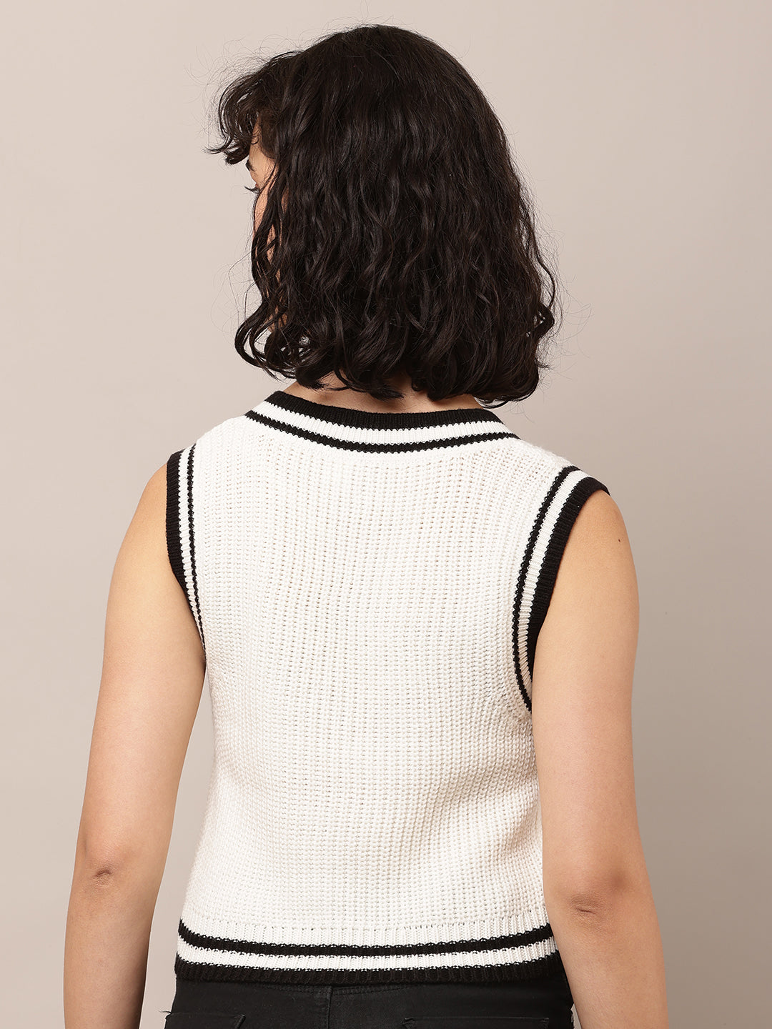 Acrylic Sleeveless with V-Neck White Sweater Vest