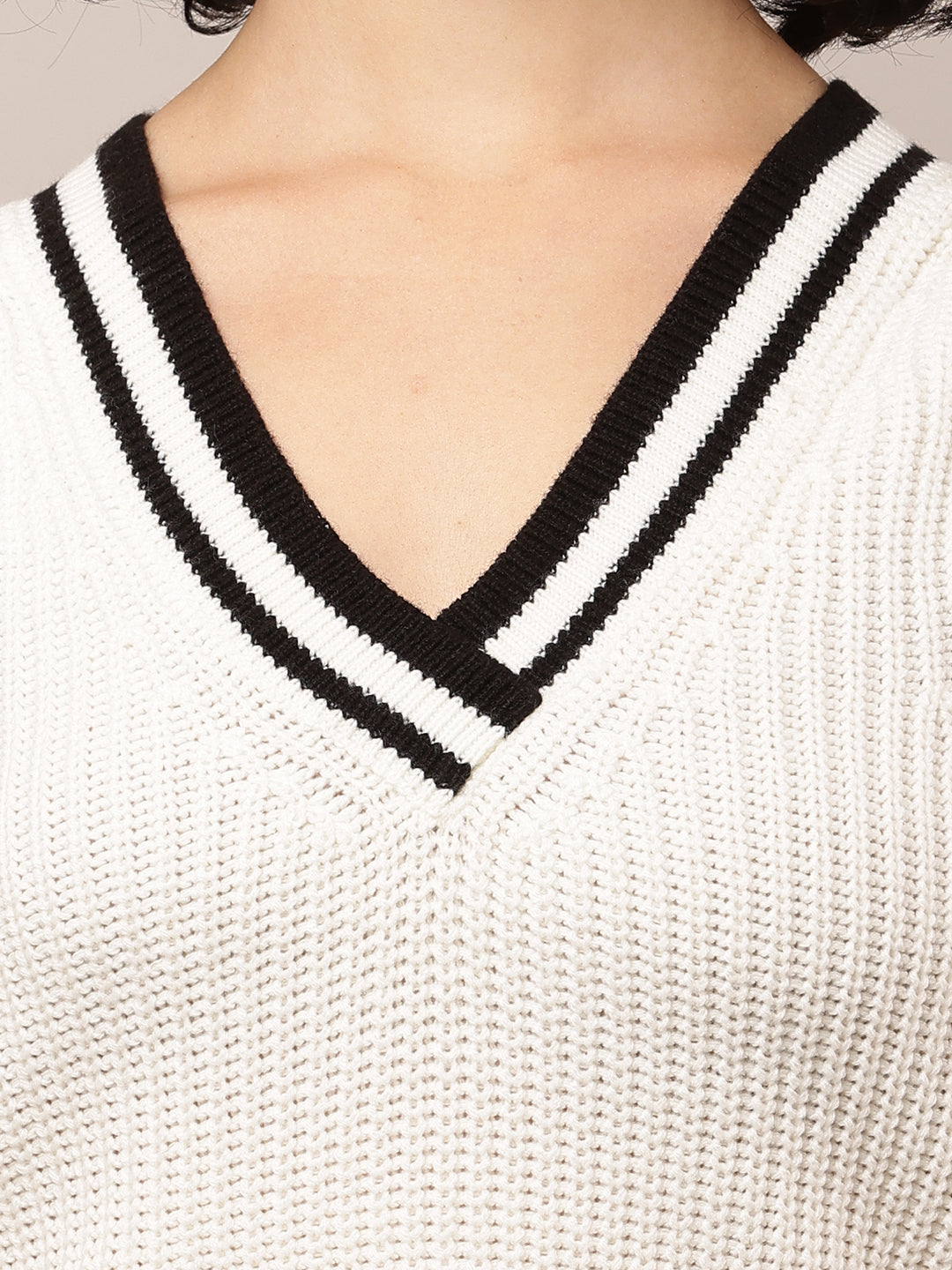 Acrylic Sleeveless with V-Neck White Sweater Vest