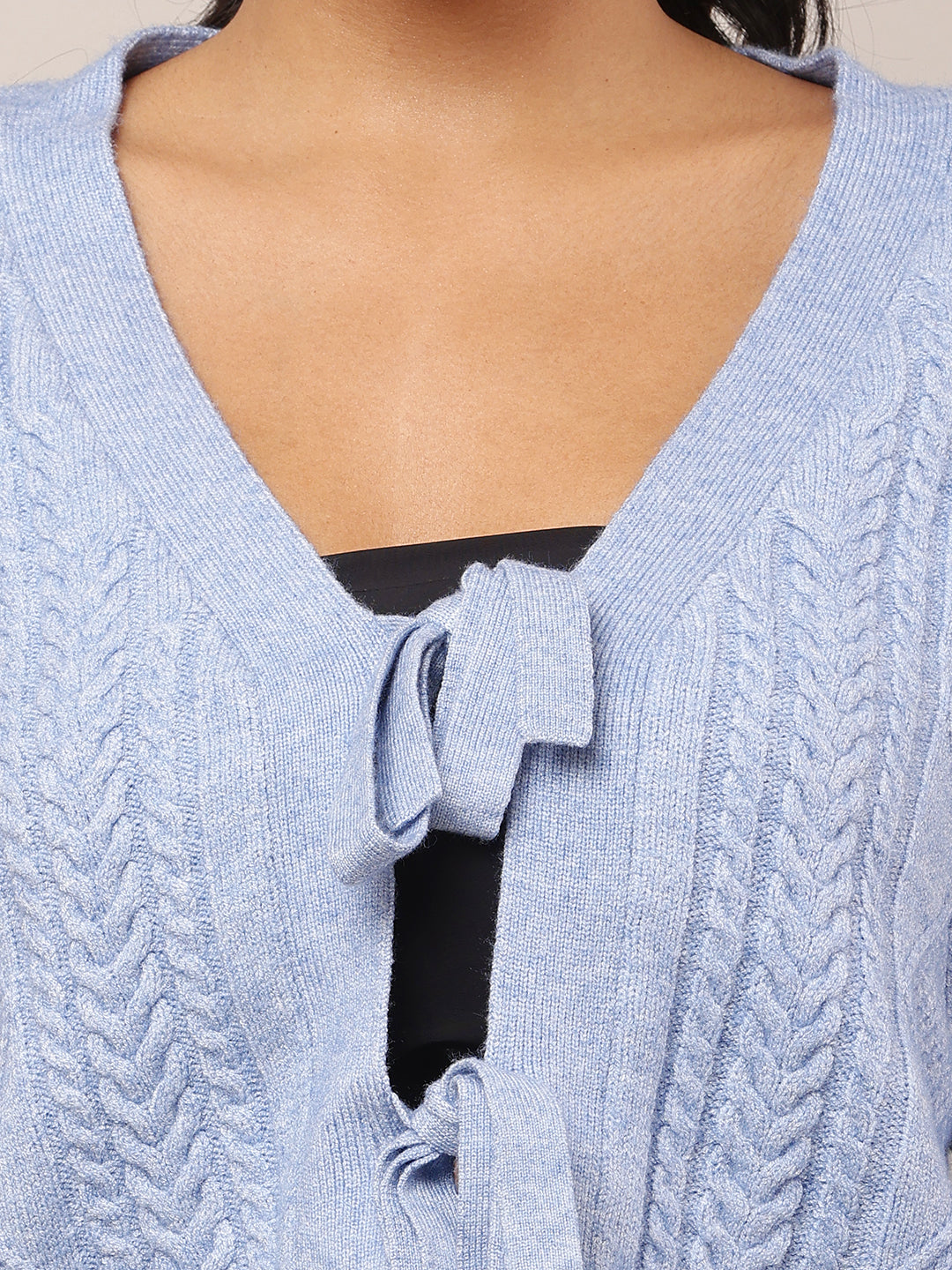 Acrylic Full Sleeve with V-Neck Blue Cardigan