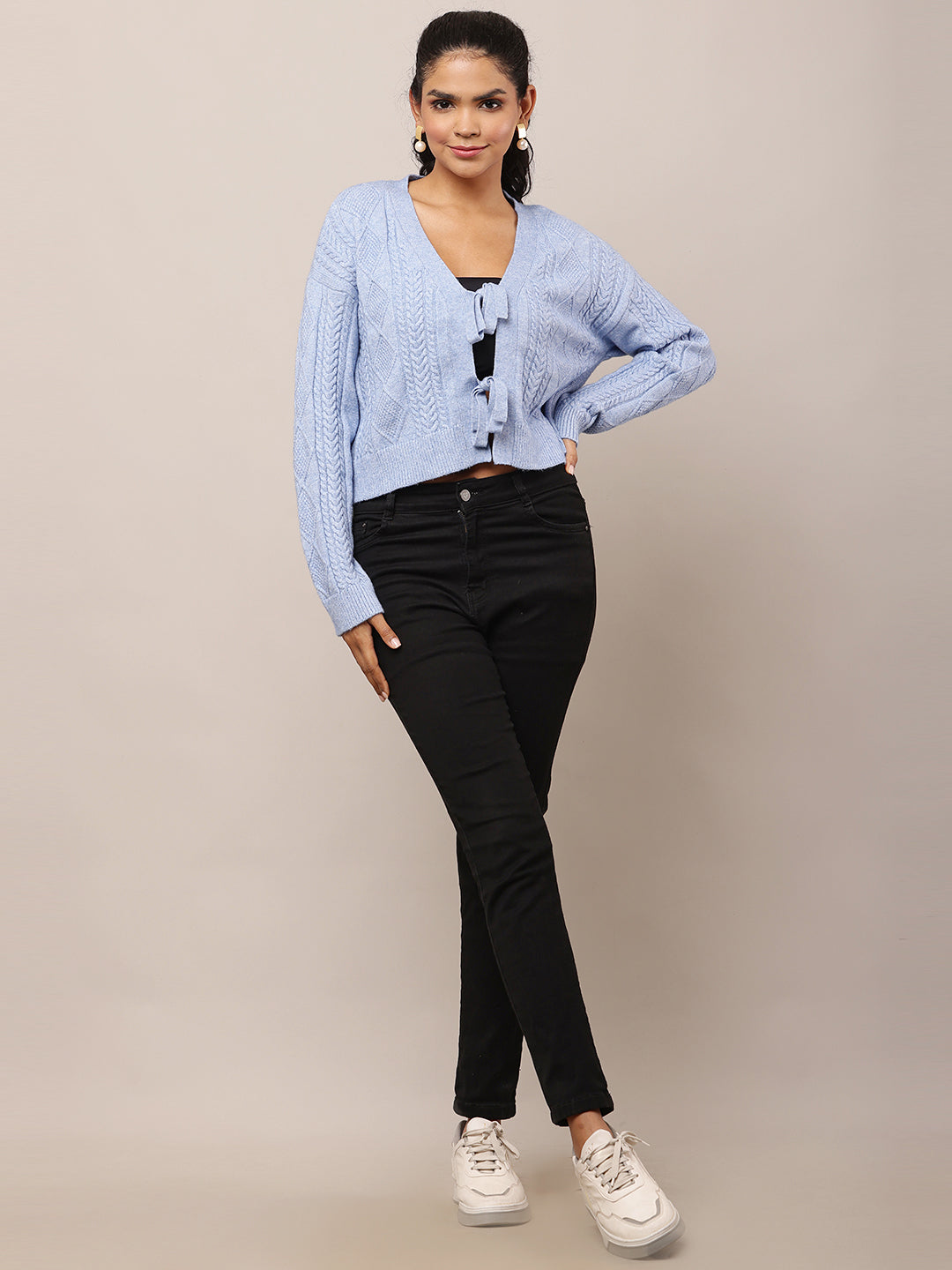Acrylic Full Sleeve with V-Neck Blue Cardigan