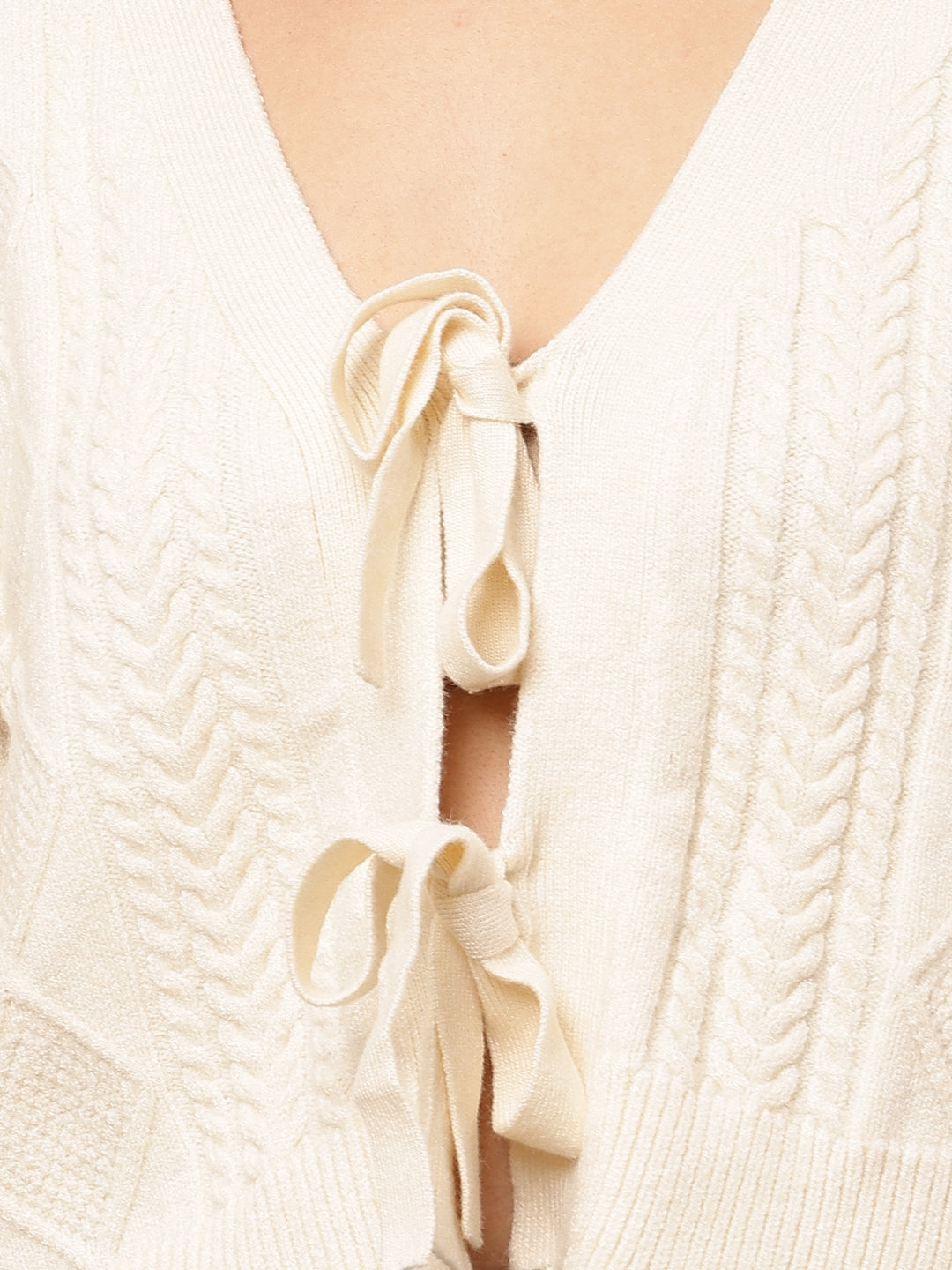 Acrylic Full Sleeve with V-Neck Cream Cardigan