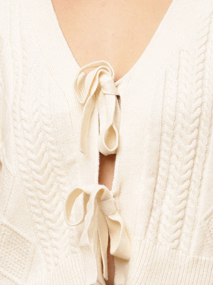 Acrylic Full Sleeve with V-Neck Cream Cardigan