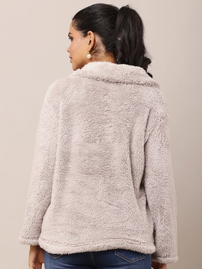 Cotton Full Sleeve with Shirt Collar Fleece Grey Jacket