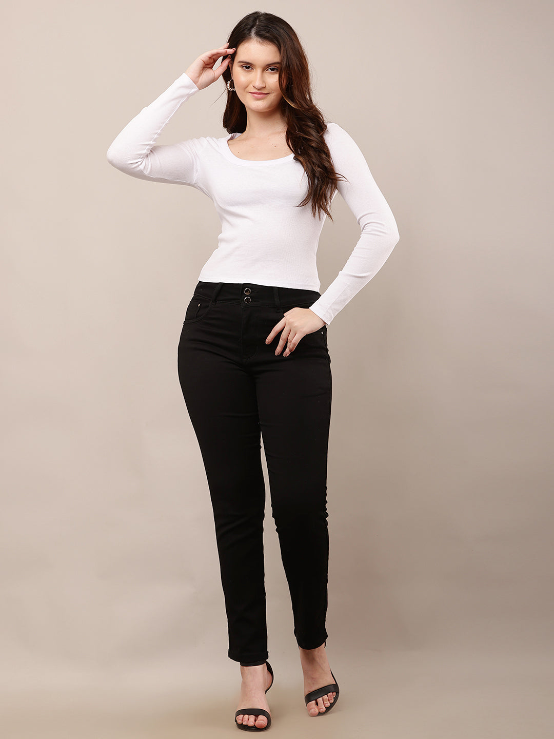 Cotton Full Sleeve with Round Neck White Top