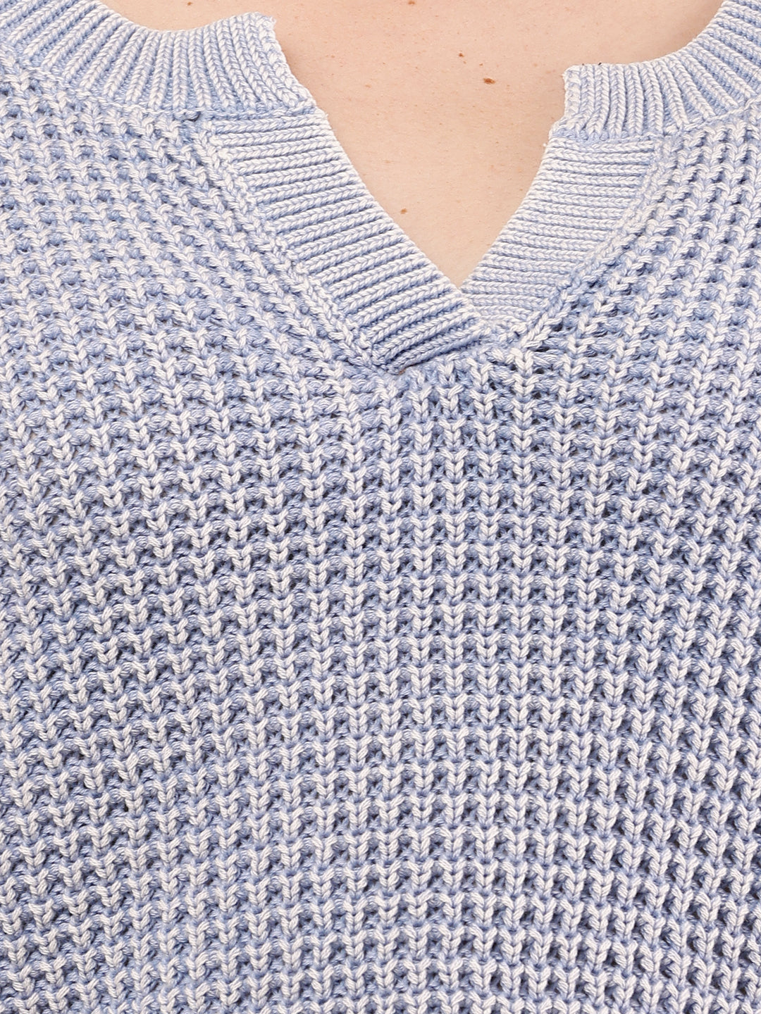 Cotton Full Sleeve with V-Neck Blue Baggy style Knitted Sweater
