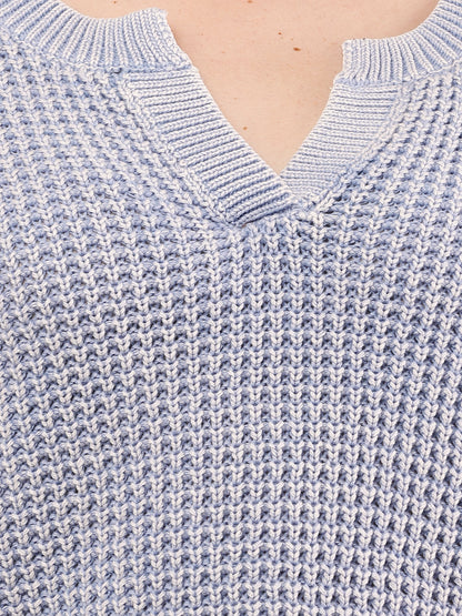 Cotton Full Sleeve with V-Neck Blue Baggy style Knitted Sweater