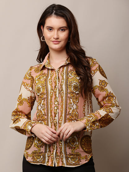 Polyester Full Sleeve with Shirt Collar Printed Multicolour Shirt
