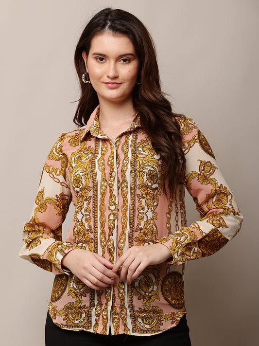 Polyester Full Sleeve with Shirt Collar Printed Multicolour Shirt