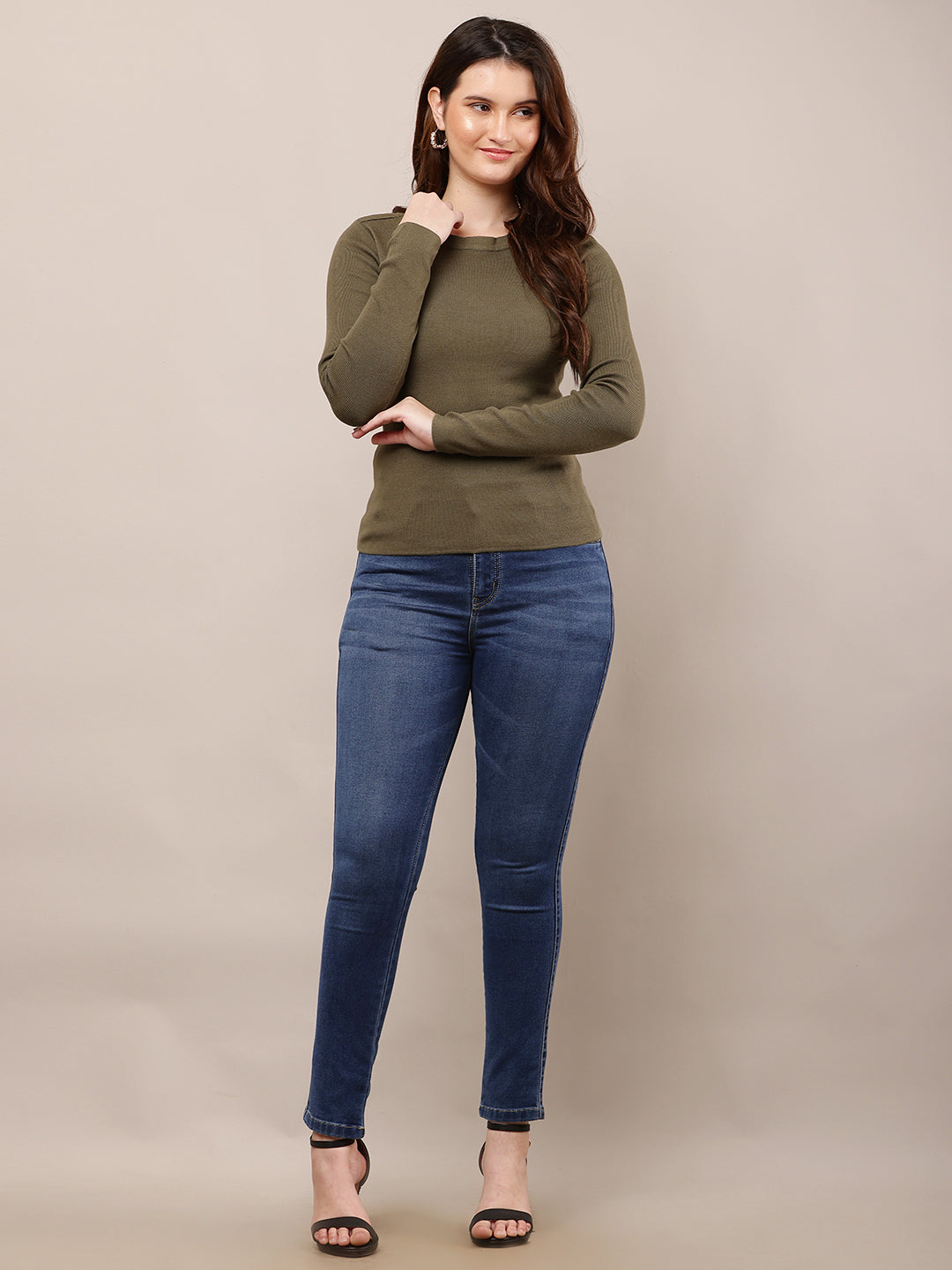 Viscose Full Sleeve with Round Neck Dark Green Sweater