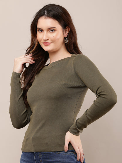Viscose Full Sleeve with Round Neck Dark Green Sweater