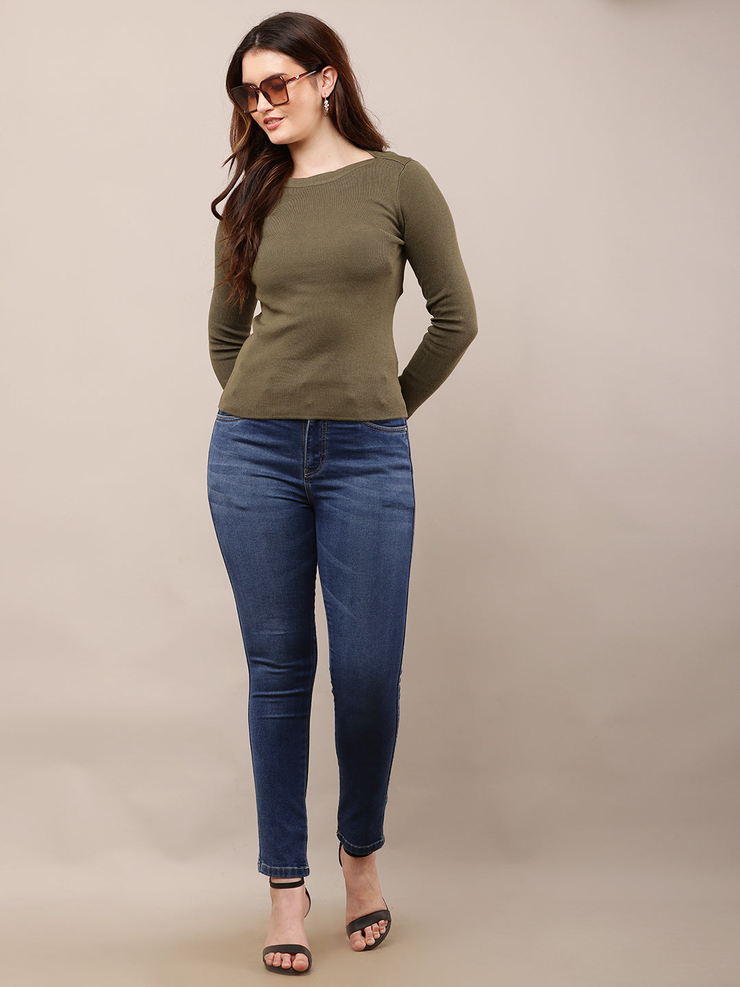 Viscose Full Sleeve with Round Neck Dark Green Sweater