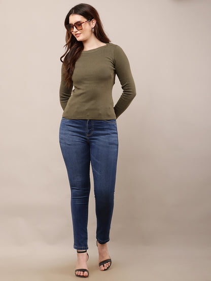 Viscose Full Sleeve with Round Neck Dark Green Sweater