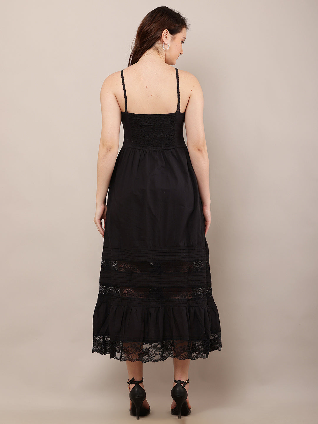 Cotton Sleeveless with Sweetheart Neck Fit and Flare Black Dress