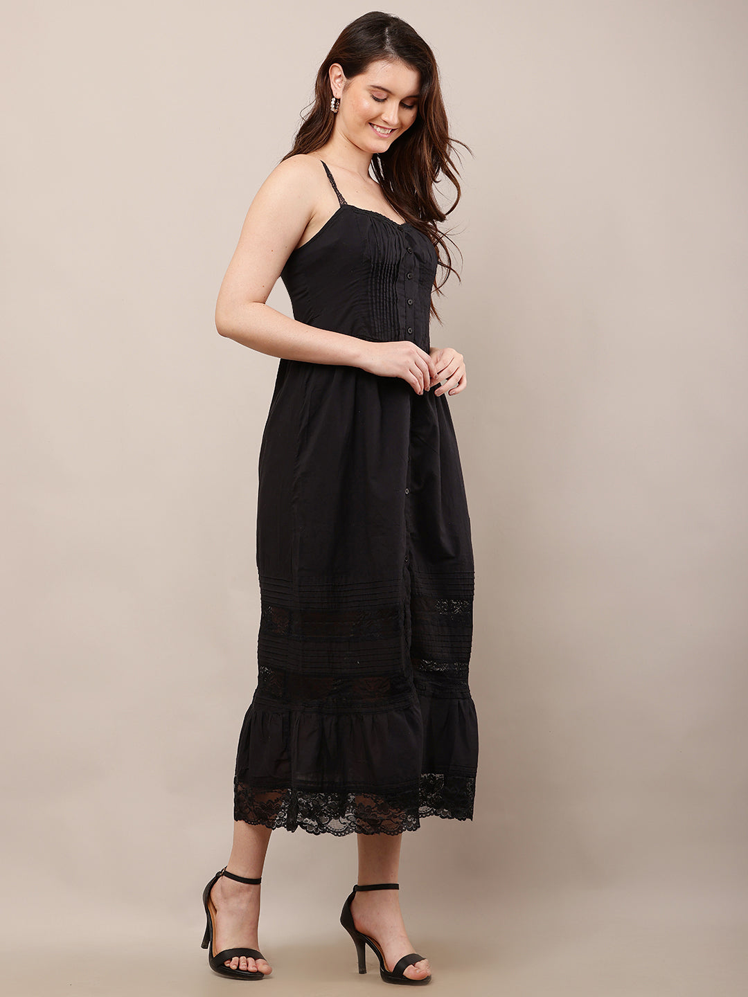 Cotton Sleeveless with Sweetheart Neck Fit and Flare Black Dress