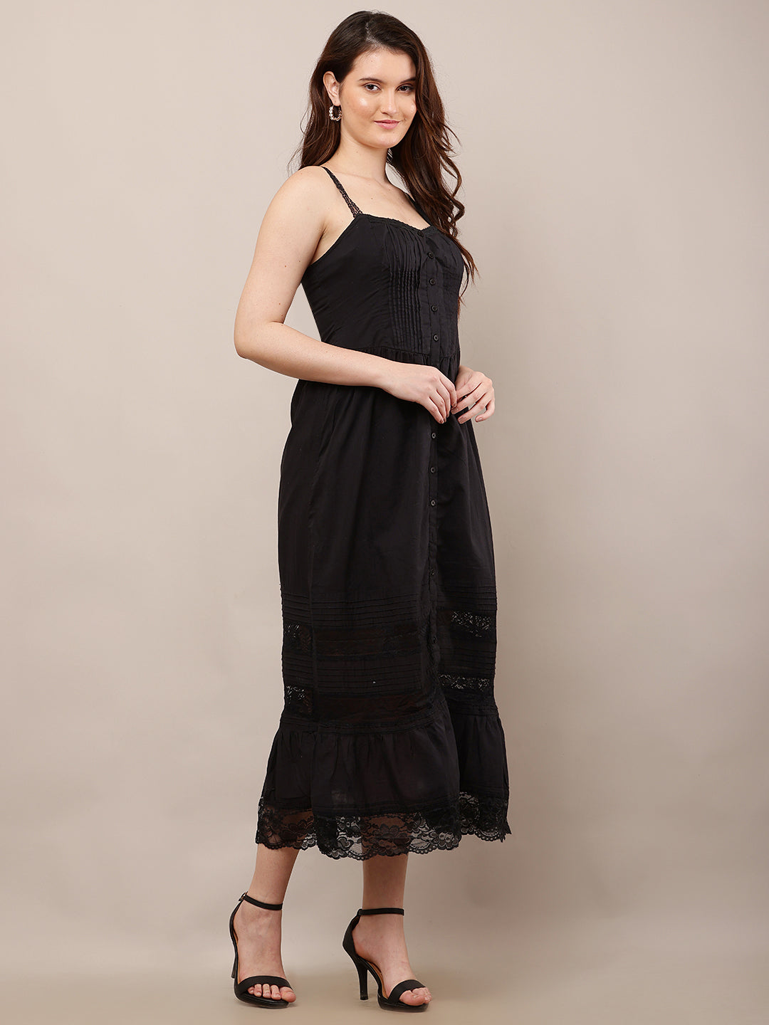 Cotton Sleeveless with Sweetheart Neck Fit and Flare Black Dress