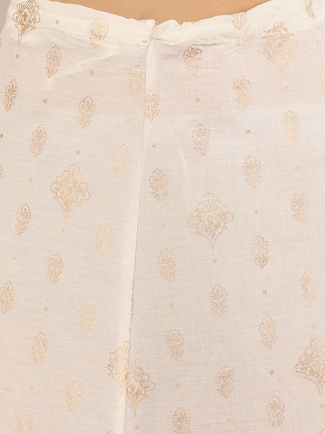 Cotton Cream Foil Printed Flared Skirt with Drawstring Waist