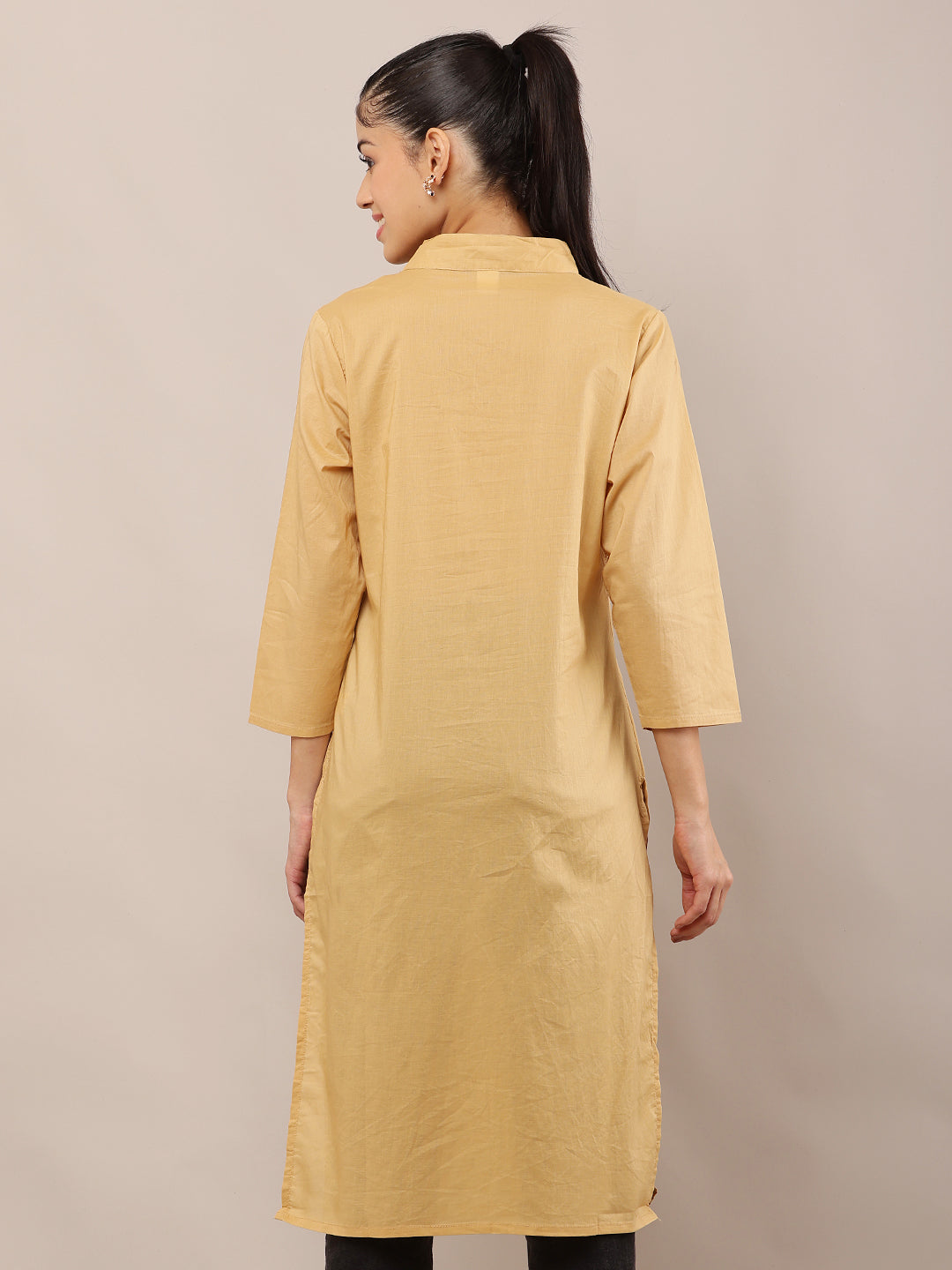 Viscose V-Neck with 3/4th Sleeve Khaki Straight Kurta