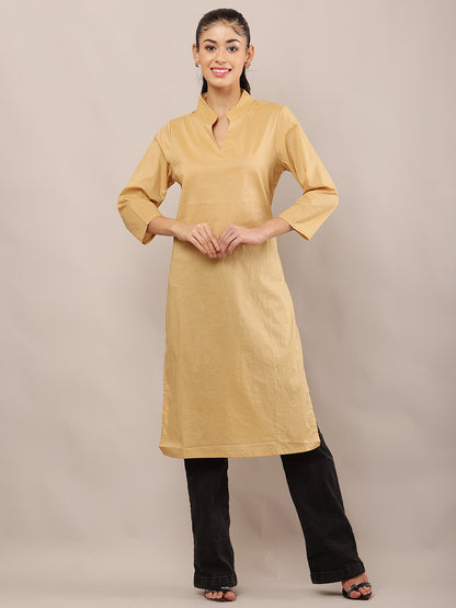 Viscose V-Neck with 3/4th Sleeve Khaki Straight Kurta