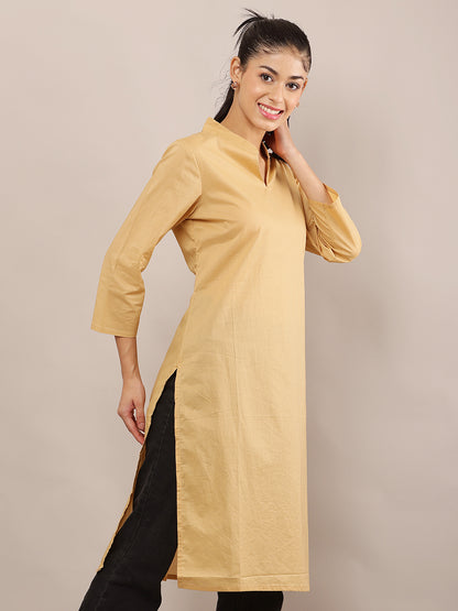 Viscose V-Neck with 3/4th Sleeve Khaki Straight Kurta
