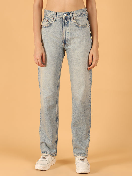Blue High-Rise Straight-Leg Denim Jeans