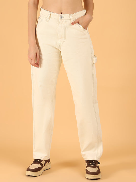 White Straight-Fit Cotton Utility Pants