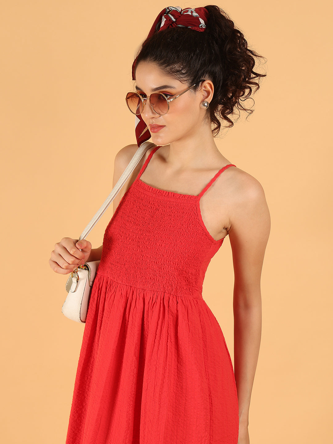 Cotton Smocked Summer Vibe Midi Dress – Red