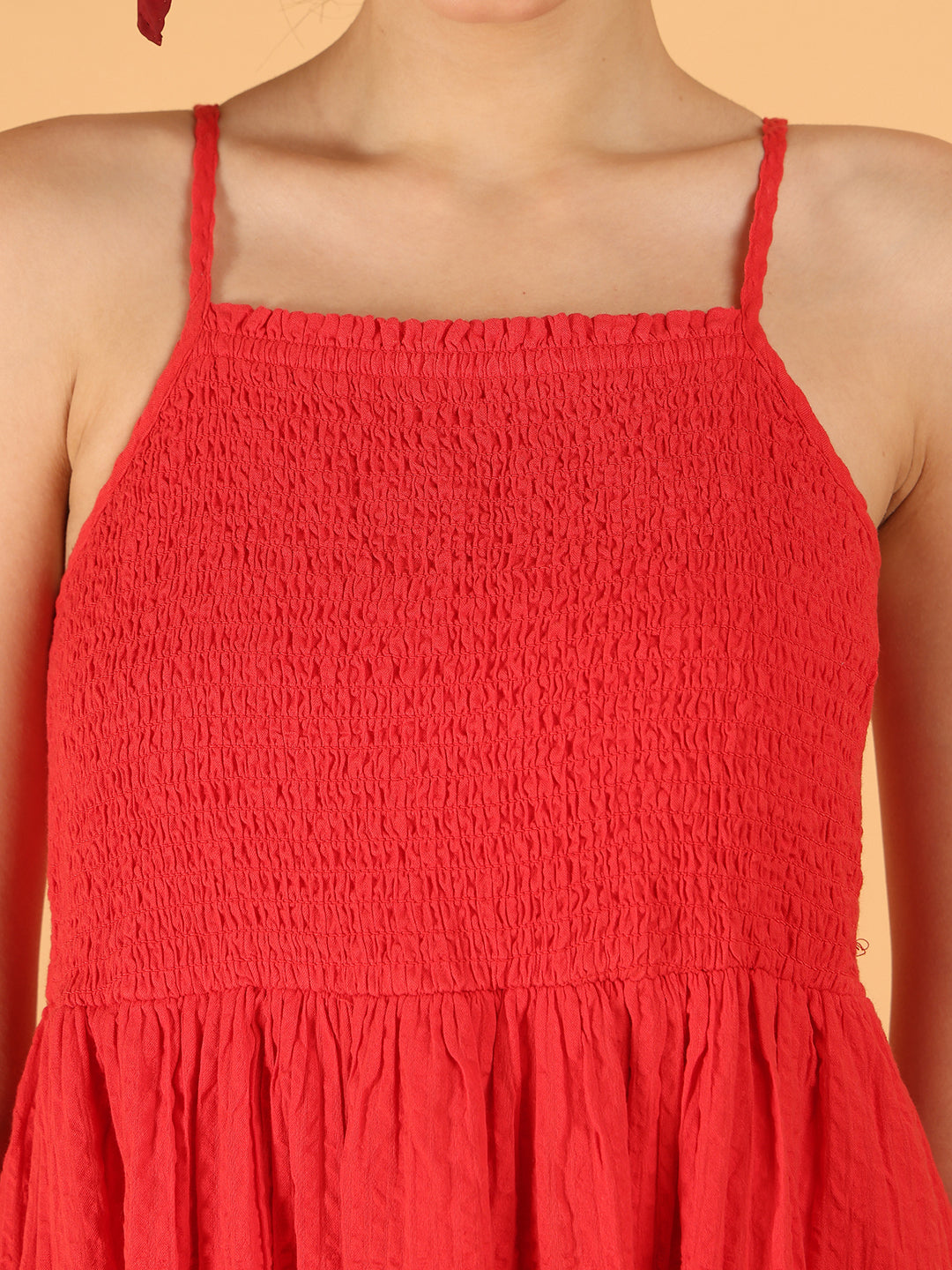 Cotton Smocked Summer Vibe Midi Dress – Red
