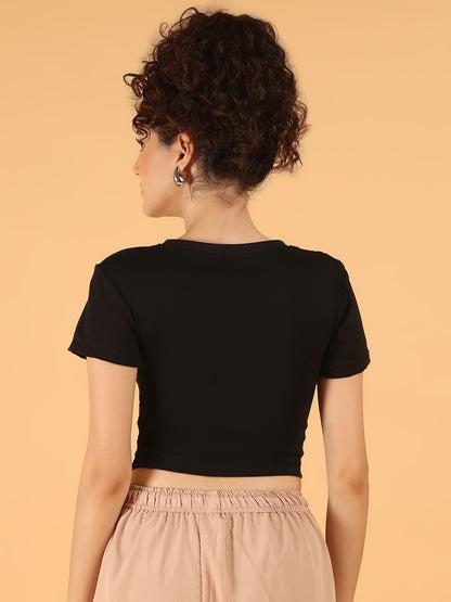 Black Graphic Crop Top – Los Angeles Print | Stretchable Viscose Blend
