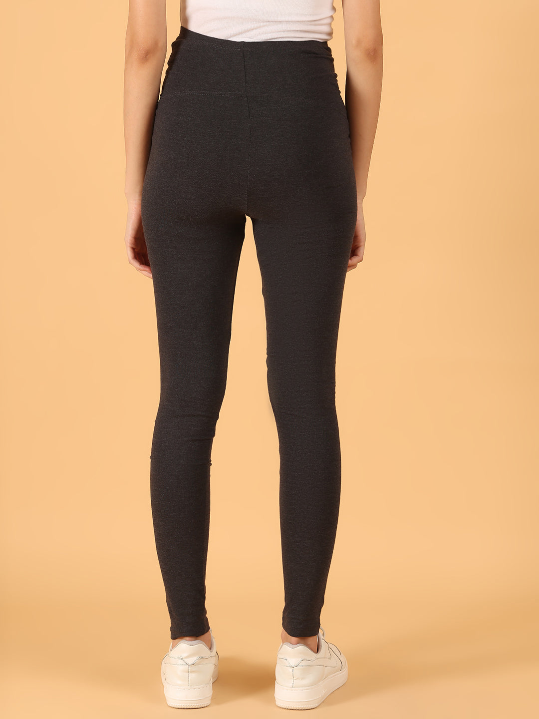 Cotton Comfort Fit Maternity Leggings with Over-Bump Panel – Grey