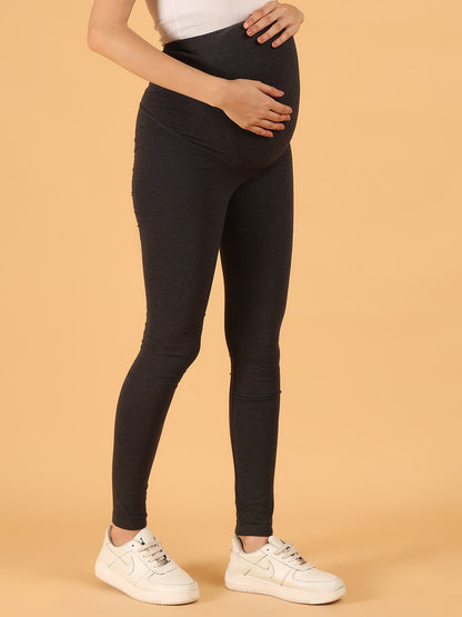 Cotton Comfort Fit Maternity Leggings with Over-Bump Panel – Grey