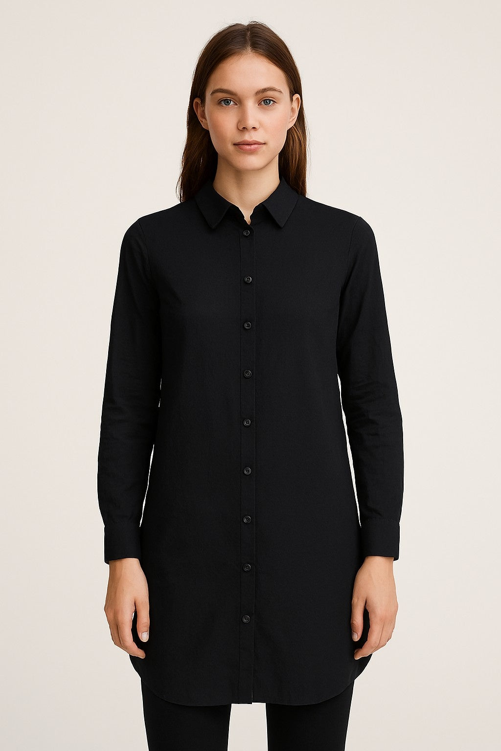 Black Cotton Longline Shirt Tunic