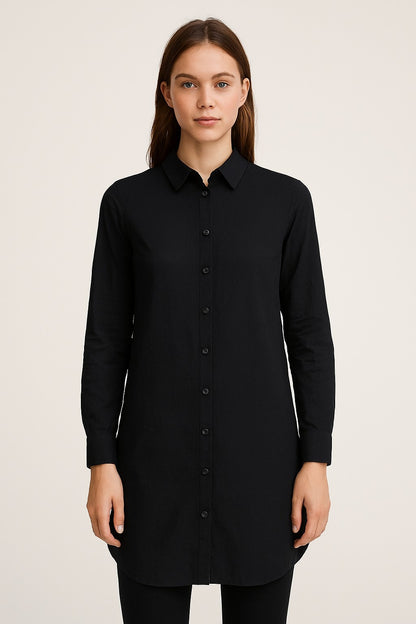 Black Cotton Longline Shirt Tunic