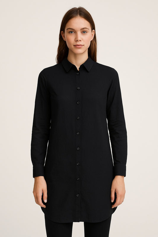 Black Cotton Longline Shirt Tunic