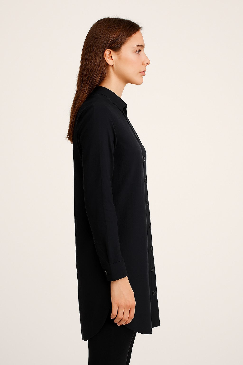 Black Cotton Longline Shirt Tunic