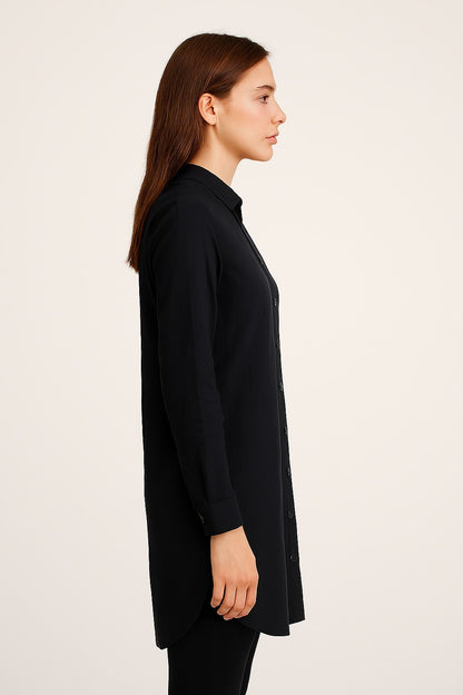 Black Cotton Longline Shirt Tunic