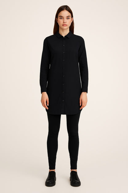 Black Cotton Longline Shirt Tunic